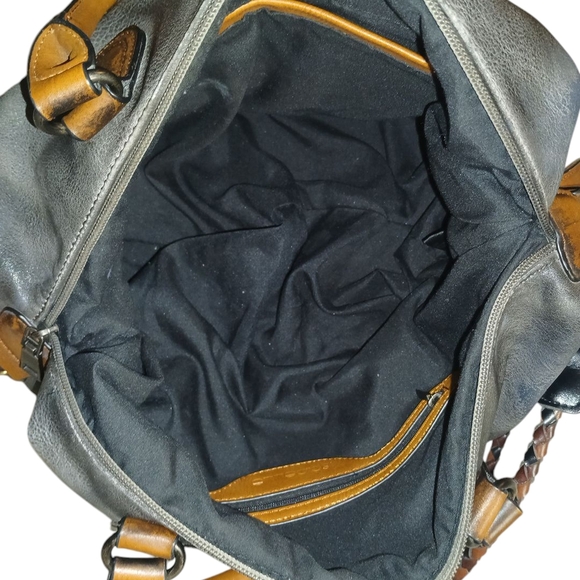 Isabelle Gray/Brown Leather Crossbody Satchel Hand Bag - Picture 5 of 11